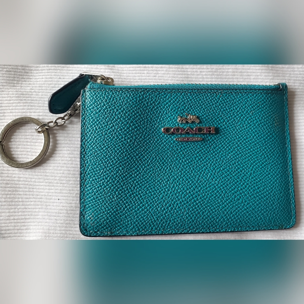 COACH Teal Leather Key Chain Pouch